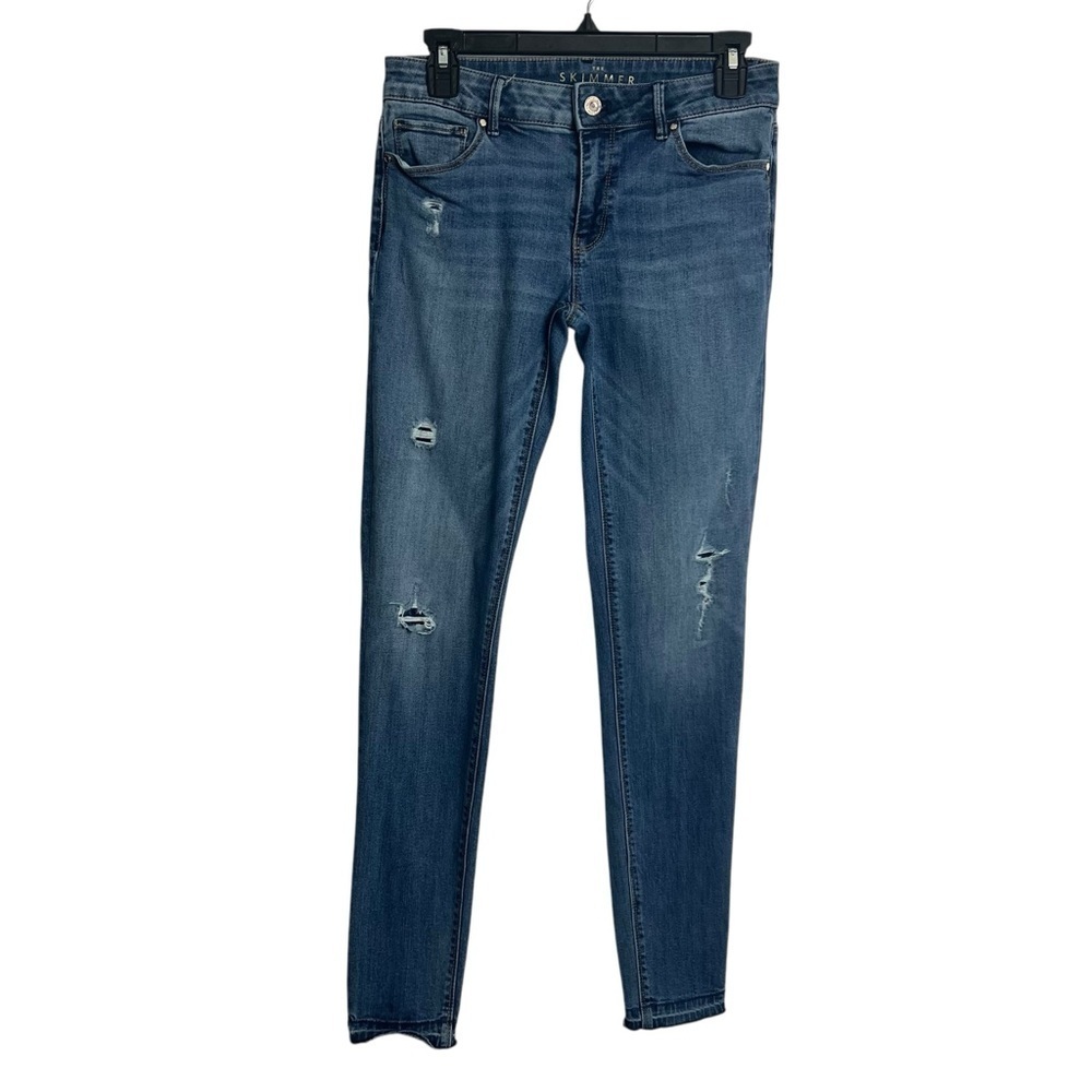 White House Black Market Womens Blue Jeans Sz 4 The Skimmer Distress Ripped Torn